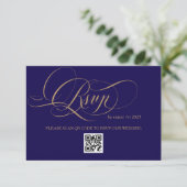 Royal Blue Romantic Calligraphy Wedding RSVP Karte (Stehend Vorderseite)