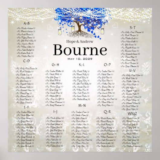 Royal Blue Romantic Heart Leaf Tree Poster (Vorne)