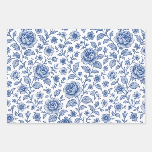 Royal Blue Rose Blumenmuster Geschenkpapier Set (Vorderseite 2)