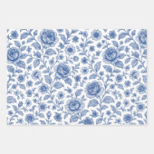 Royal Blue Rose Blumenmuster Geschenkpapier Set (Vorderseite)