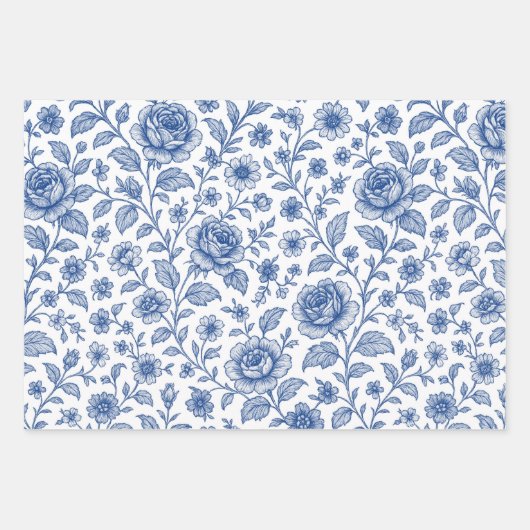 Royal Blue Rose Blumenmuster Geschenkpapier Set (Vorderseite)