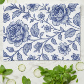 Royal Blue Rose Blumenmuster Geschirrtuch (Gefaltet)