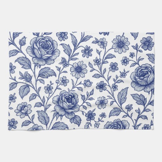 Royal Blue Rose Blumenmuster Geschirrtuch (Horizontal)