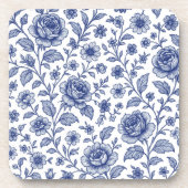 Royal Blue Rose Blumenmuster Getränkeuntersetzer (Vorderseite)