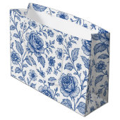 Royal Blue Rose Blumenmuster Große Geschenktüte (Rückseite Schrägansicht)