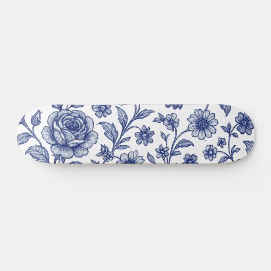 Royal Blue Rose Blumenmuster Skateboard (Horizontal)