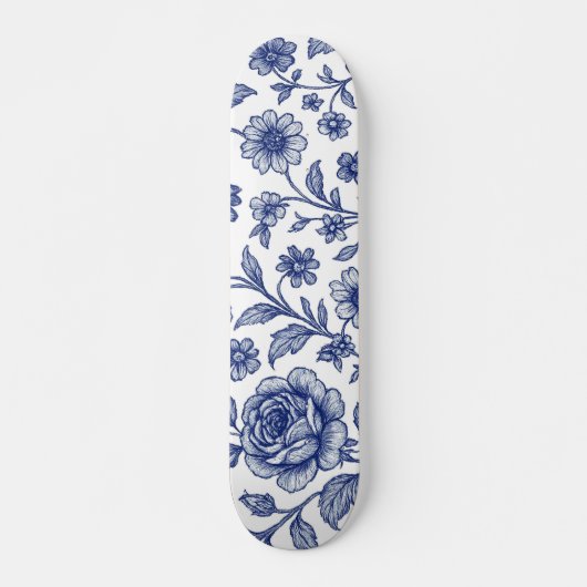 Royal Blue Rose Blumenmuster Skateboard (Vorne)