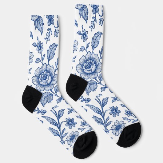 Royal Blue Rose Blumenmuster Socken (Rechts)