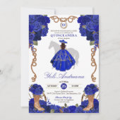 Royal Blue Rose Boots Charra Vestidos Quinceañera Einladung (Vorderseite)