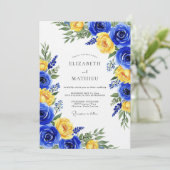 Royal Blue Rose Botanical Wedding Einladung (Stehend Vorderseite)