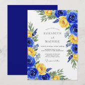 Royal Blue Rose Botanical Wedding Einladung (Vorne/Hinten)