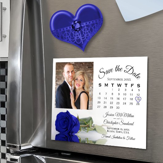 Royal Blue Rose Calendar & Foto Rett Date Magnet