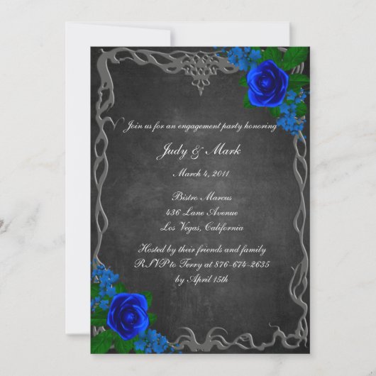 Royal Blue Rose Chalk Board Fall Engagement Party Einladung (Vorderseite)