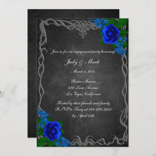 Royal Blue Rose Chalk Board Fall Engagement Party Einladung (Vorne/Hinten)