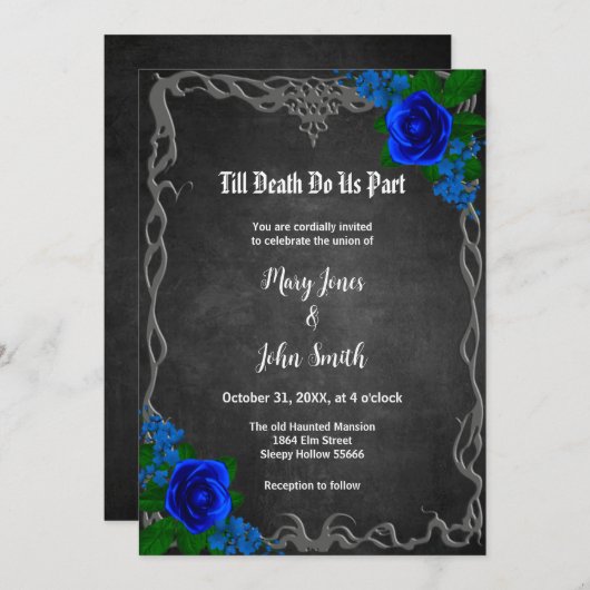 Royal Blue Rose Chalk Board Hochzeit im Herbst Einladung (Vorne/Hinten)
