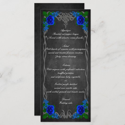 Royal Blue Rose Chalk Board Hochzeit im Herbst Kar Menükarte (Vorne/Hinten)