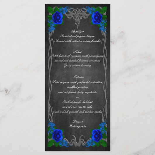 Royal Blue Rose Chalk Board Hochzeit im Herbst Kar Menükarte (Vorderseite)