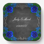 Royal Blue Rose Chalk Board Hochzeit im Herbst Pappteller (Vorderseite)
