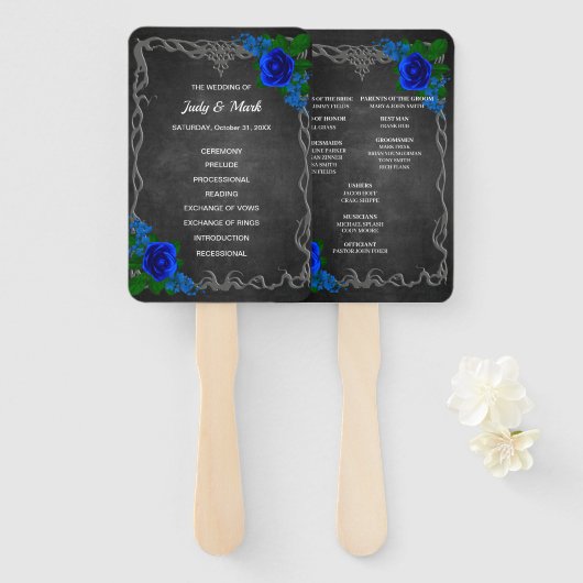 Royal Blue Rose Chalk Board Hochzeit im Herbst Pro Fächer (Vorne und Hinten)