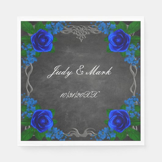 Royal Blue Rose Chalk Board Hochzeit im Herbst Serviette (Vorderseite)