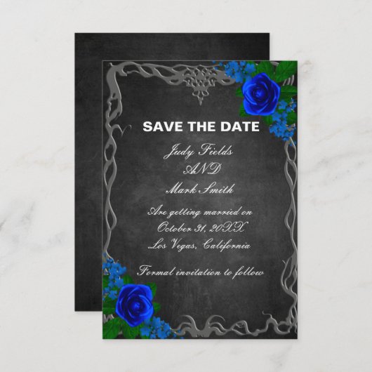 Royal Blue Rose Chalk Board Hochzeit speichern das Save The Date (Vorne/Hinten)