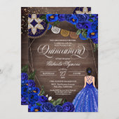 Royal Blue Rose Charro Country Gown Quinceanera Einladung (Vorne/Hinten)