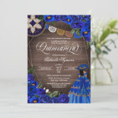 Royal Blue Rose Charro/Mariachi Rustic Quinceanera Einladung (Stehend Vorderseite)