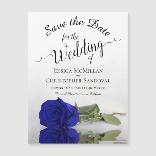 Royal Blue Rose Chic Wedding Save the Date Magnet (Vorderseite)