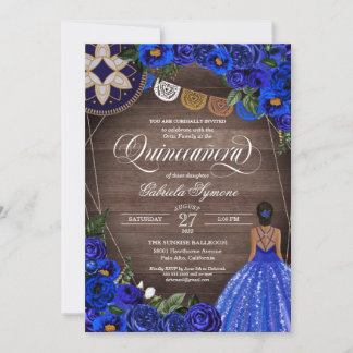 Royal Blue Rose Country Charro Quinceanera Einladung