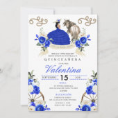 Royal Blue Rose Cowgirl Western Quinceañera Einladung (Vorderseite)