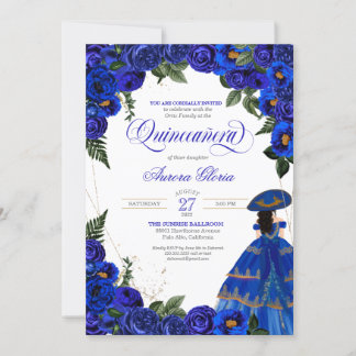 Royal Blue Rose Elegante Charro Dress Quinceaner Einladung