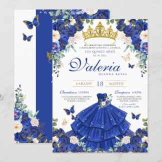 Royal Blue Rose Elegante Princess Quinceanera Einladung