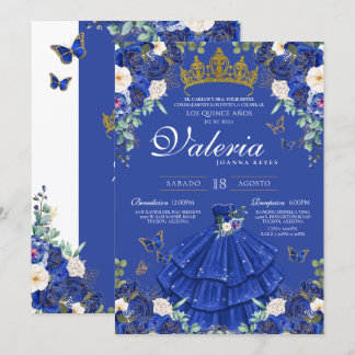 Royal Blue Rose Elegante Prinzessin Quinceanera Einladung