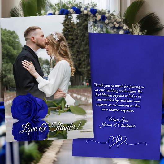 Royal Blue Rose Elegante Wedding Foto Overlay Dankeskarte
