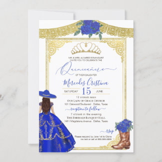 Royal Blue Rose Eleganter Western Charro Quinceane Einladung