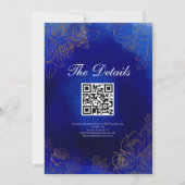 Royal Blue Rose Extravagant Gold Lace QR Code Wedd Einladung (Rückseite)