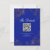 Royal Blue Rose Extravagant Gold Lace QR Code Wedd Einladung (Rückseite)