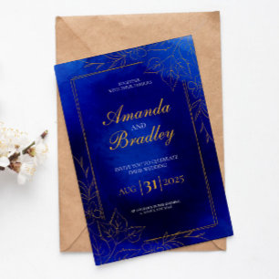 Royal Blue Rose Extravagant Gold Lace QR Code Wedd Einladung