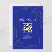 Royal Blue Rose Extravagant Gold Lace QR Code Wedd Einladung (Rückseite)