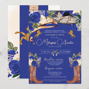 Royal Blue Rose Extravagant Mariachi Charro Quince Einladung