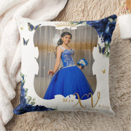 Royal Blue Rose Floral Picture Quinceñera Memento Kissen
