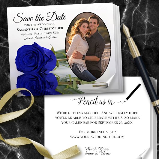 Royal Blue Rose Foto Save the Date BUDGET Flyer