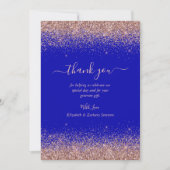 Royal Blue Rose Gold Glitzer Foto Wedding Dankeskarte (Vorderseite)
