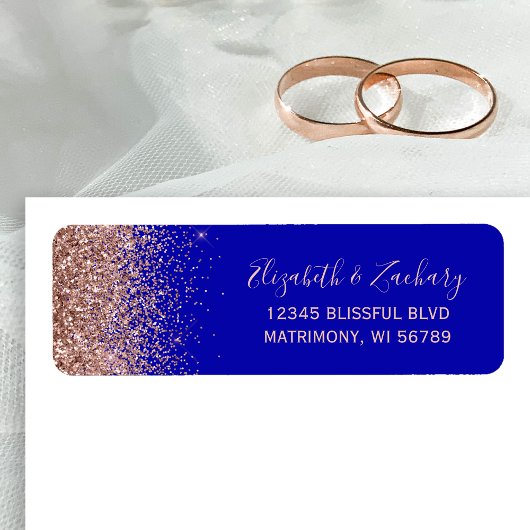 Royal Blue Rose Gold Glitzer Rücksendeadresse