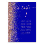 Royal Blue Rose Gold Glitzer Wedding Tischnummer (Rückseite)