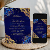 Royal Blue Rose Gold Lace QR Code Muslime Hochzeit Einladung