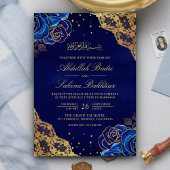 Royal Blue Rose Gold Lace QR Code Muslime Hochzeit Einladung