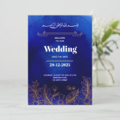 Royal Blue Rose Gold Lace QR Code Muslime Hochzeit Einladung (Stehend Vorderseite)