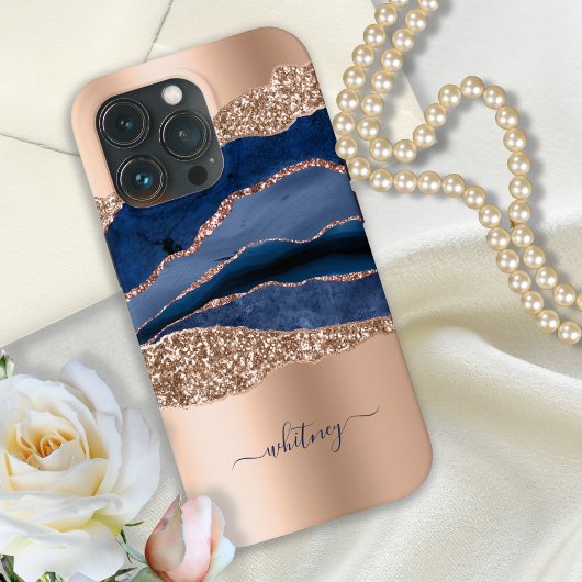 Royal Blue Rose Gold Liquid Ink Marble Elegant Case-Mate iPhone Hülle