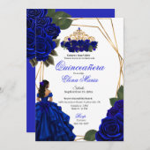 Royal Blue Rose Gold Quinceañera Einladung (Vorne/Hinten)